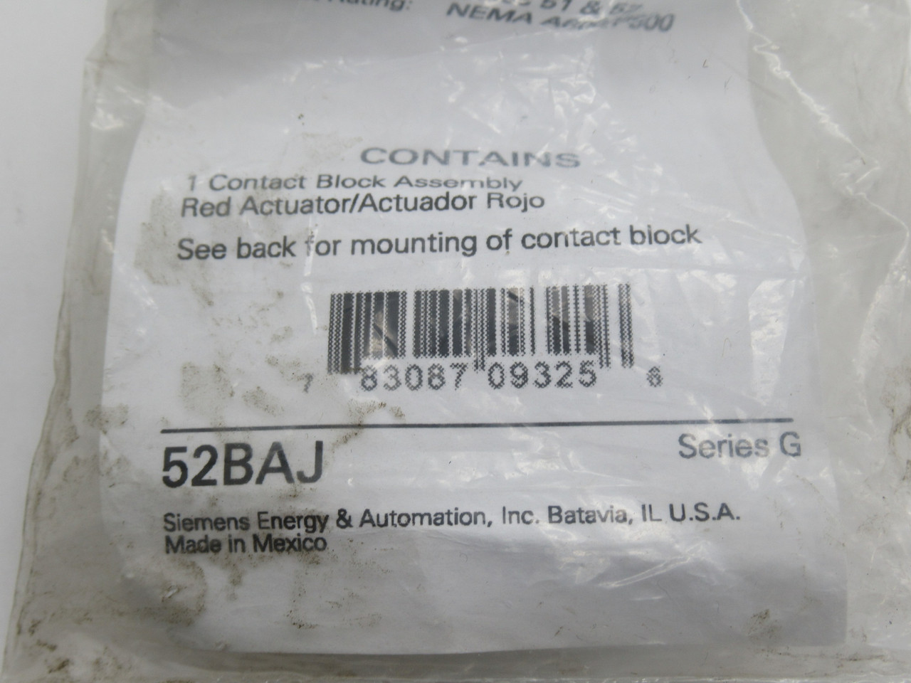 Siemens 52BAJ Contact Block Kit for Class 51 & 52 A600/P600 1NC SHELF WEAR NWB