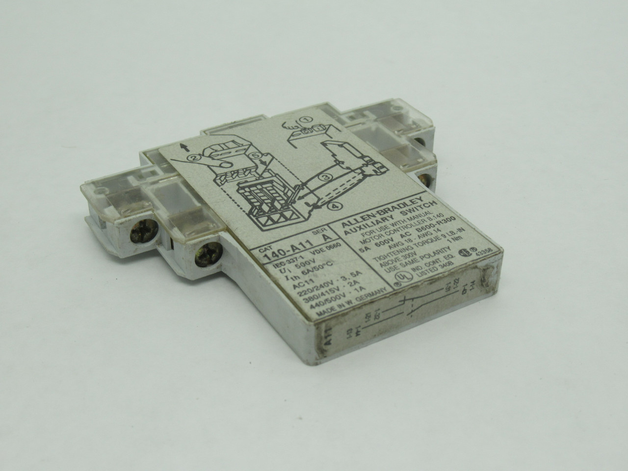 Allen-Bradley 140-A11 Series A Auxiliary Contact Block 600V 5A 1NO 1NC USED