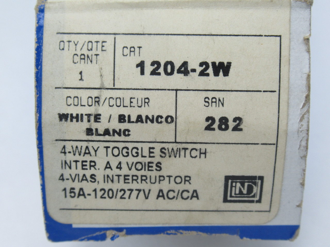 Leviton 1204-2W Toggle Switch 15A 120/277V 4-Way White BOX SHELF WEAR NEW