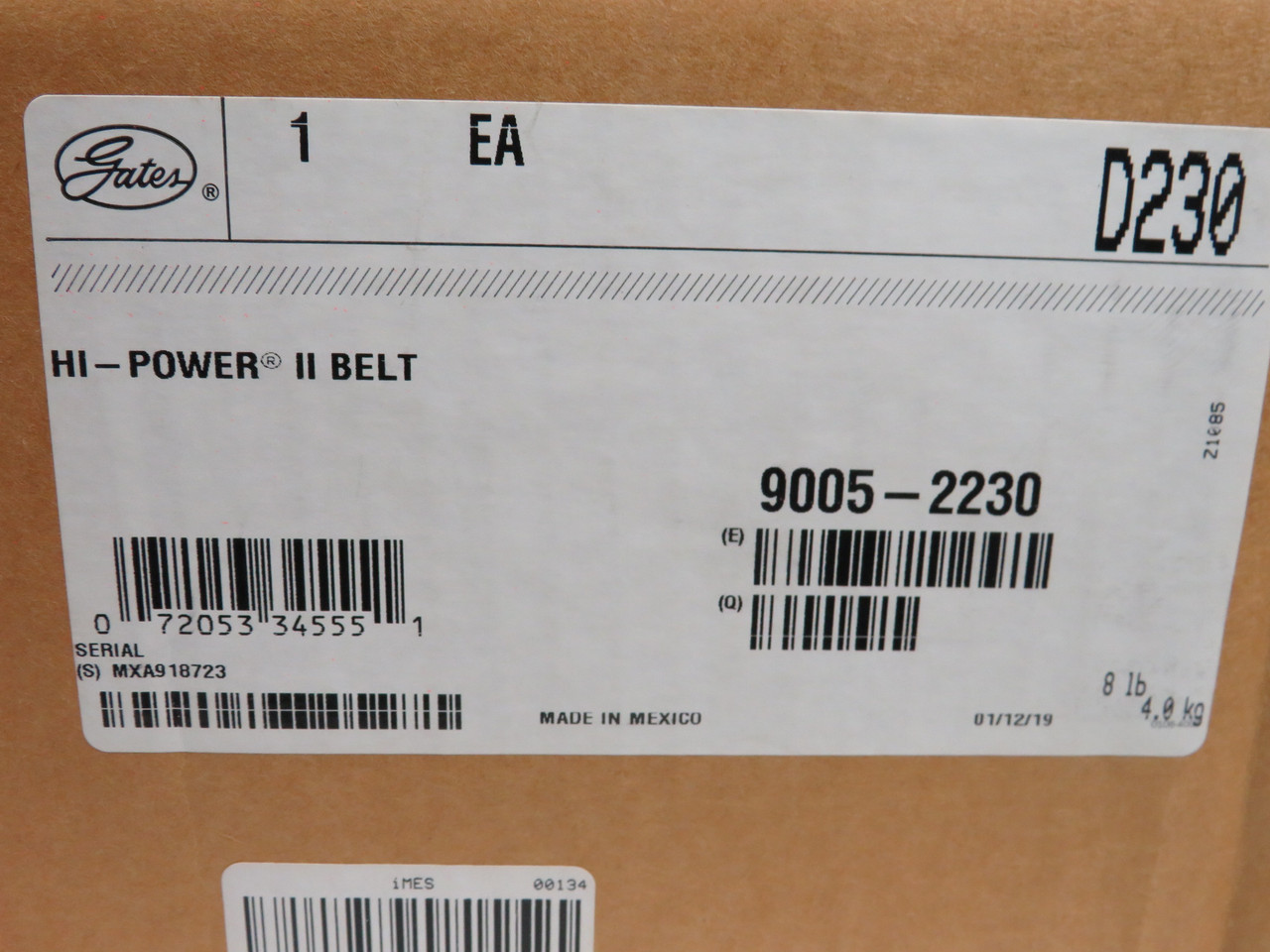 Gates D230 9005-2230 Hi-Power II V-Belt 233"L 1.25"W .75"T SHELF WEAR NEW