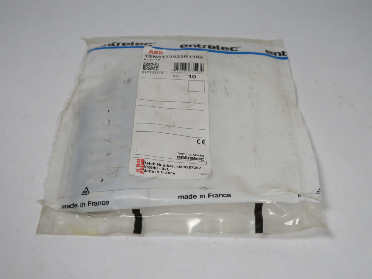 Entrelec 1SNA173523R1100 Terminal Block Jumper Bar 50A 10 Pole 8mm 10-PACK NWB