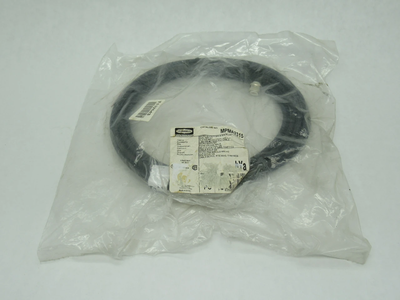 Hubbell MPMA2315 Cable Assembly 3-Pole Angled Male Plug 5m L SHELF WEAR NWB