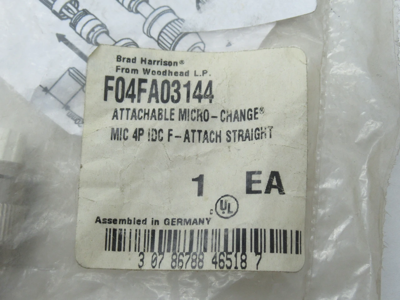 Woodhead F04FA03144 Micro Change Connector 4-Pole Female M12 SHELF WEAR NWB