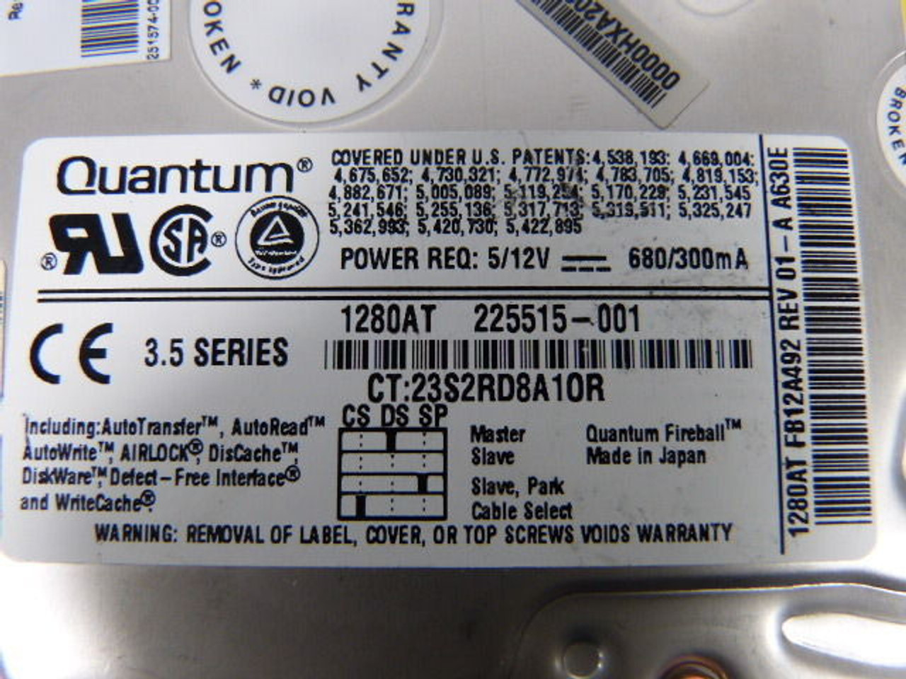 Quantum FB12A012 Hard Drive 1.2GB Fireball 3.5" USED