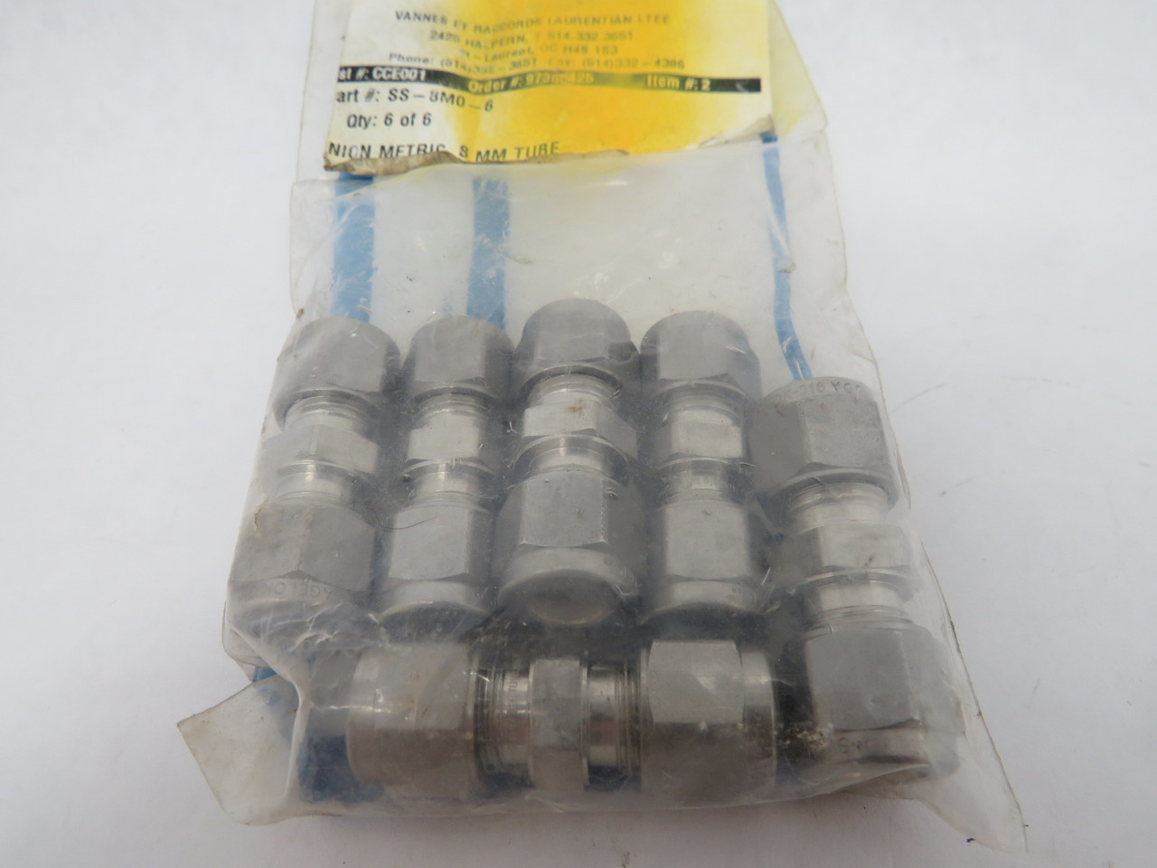 Swagelok SS-8M0-6 Stainless Steel Tube Fitting 8mm Tube OD 6-Pack SHELF WEAR NWB