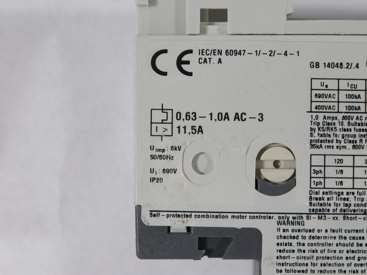ABB MS132-1.0 1SAM350000R1005 Manual Motor Starter 0.63-1.0A 690VAC 3P USED