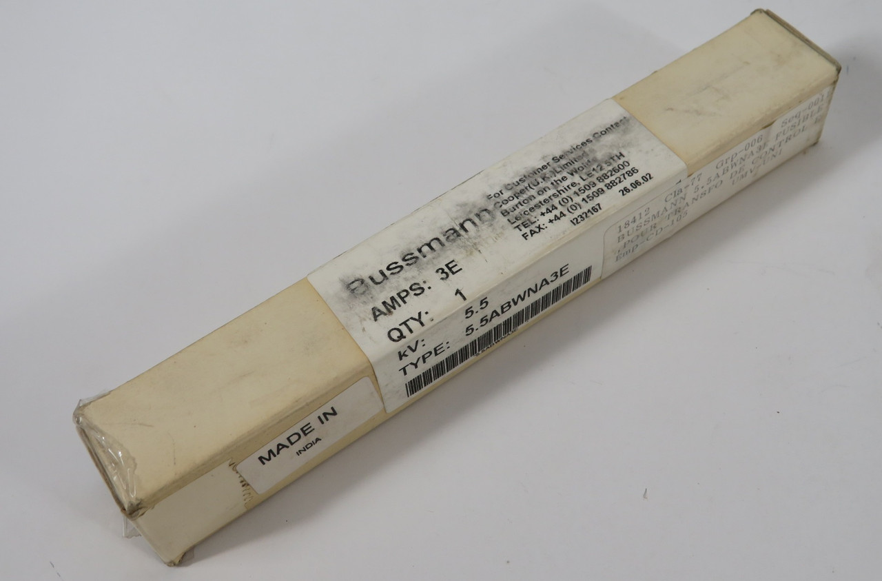 Bussmann 5.5ABWNA3E E-Rated Medium Voltage Current Limiting Fuse SHELF WEAR NEW
