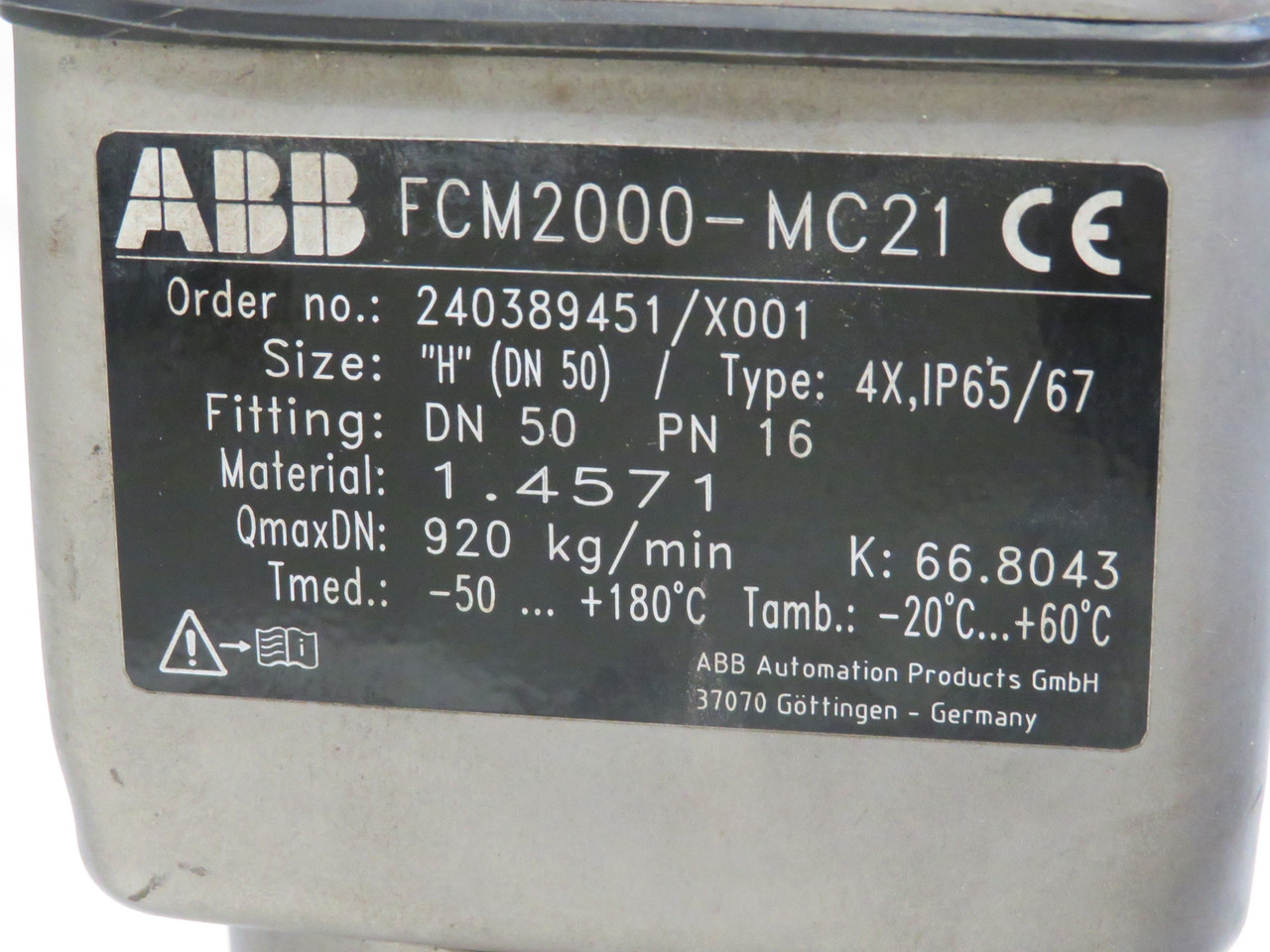 ABB FCM2000-MC21 ME21T3AA1GEC Coriolis Mass Flowmeter Assy. Size H DN 50 2" USED