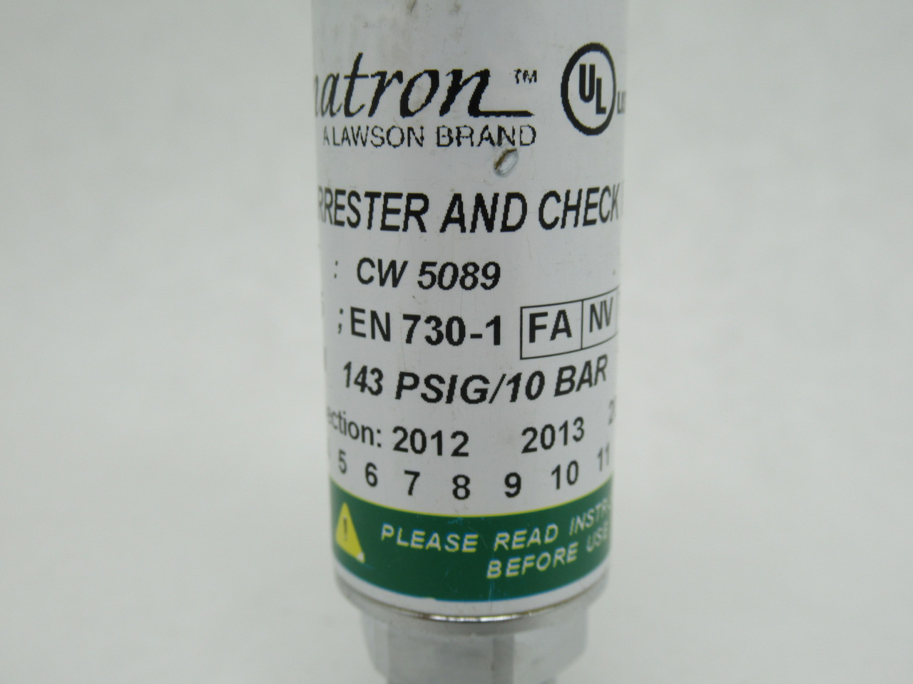 Lawson CW5089 Cronatron Flashback Arrester and Check Valve 143 psig 10 bar NOP