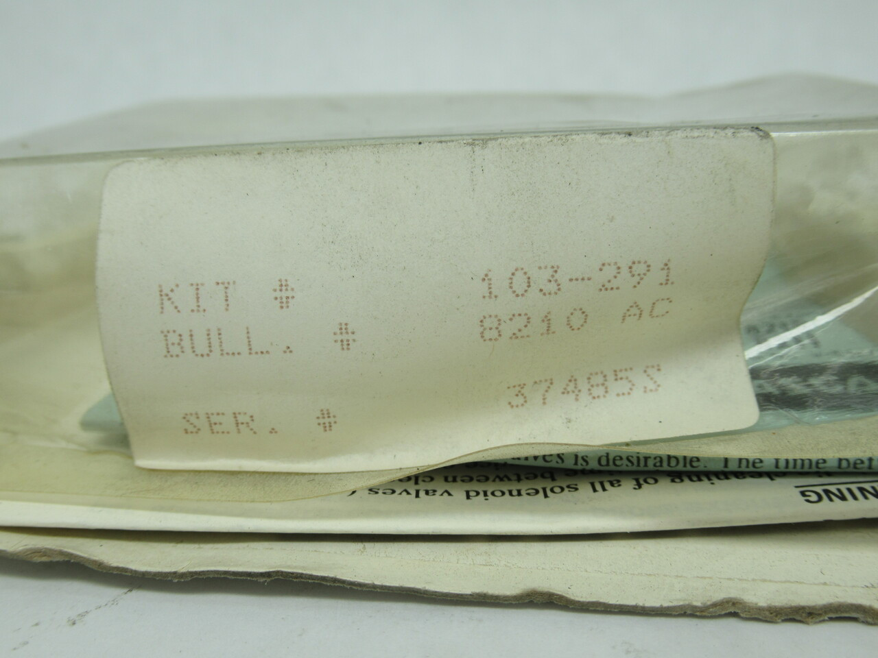 Asco 103-291 Repair Kit for 8210AC DAMAGED PACKAGING NEW