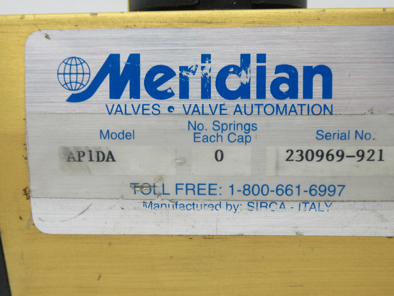 Meridian AP01DA0NG2BIS Pneumatic Rotary Actuator 1000 kPa 142 psi USED