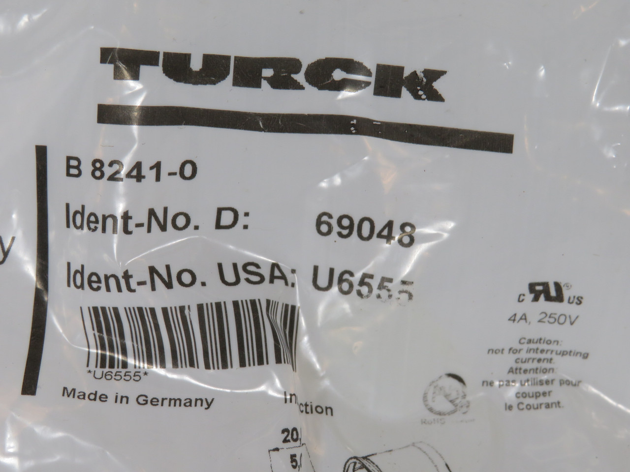 Turck B8241-0 69048 Field Wireable Connector 4A 250V 4-Pin SHELF WEAR NWB