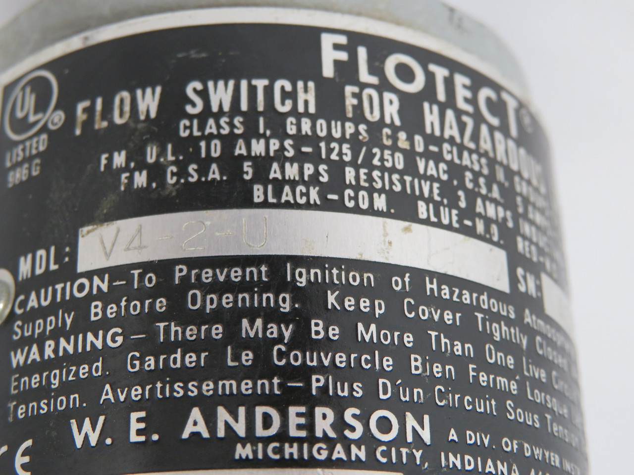 W.E. Anderson V4-2-U 5 Layer Vane Operator Flow Switch 3/4" NPT SHELF WEAR NOP