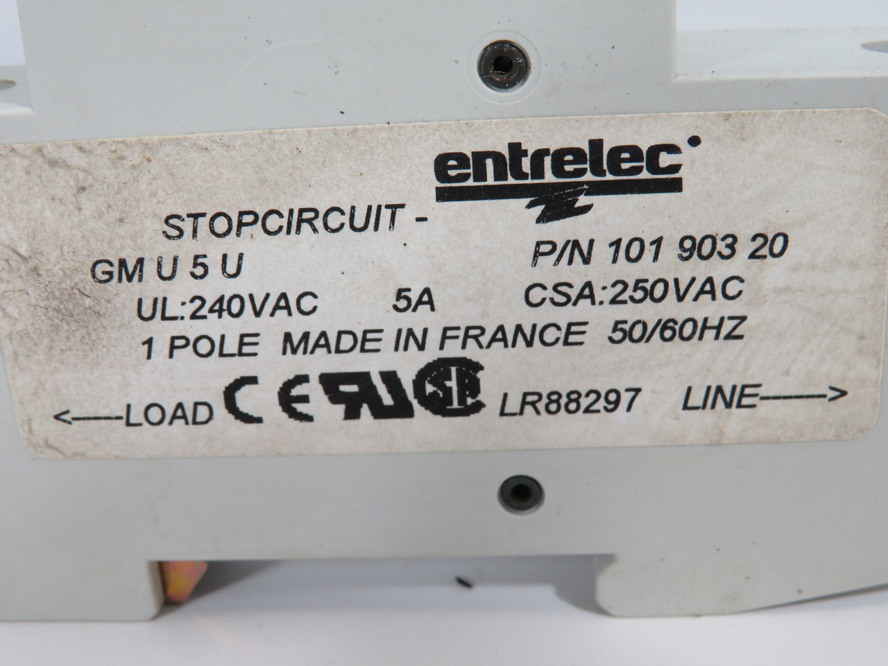 Entrelec GMU-5U Circuit Breaker 5A 240VAC 50/60Hz 1P USED