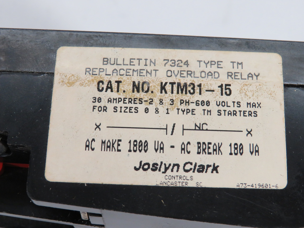 Joslyn Clark KTM31-15 Overload Relay for TM Starter 00,0 & 1 Size SHELF WEAR NEW