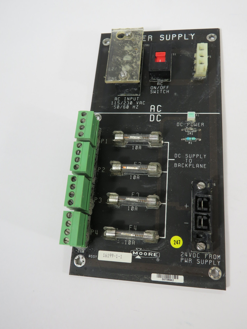 Moore 16199-1-1 Power Supply Input: 115/230VAC 50/60Hz Output: 24VDC USED