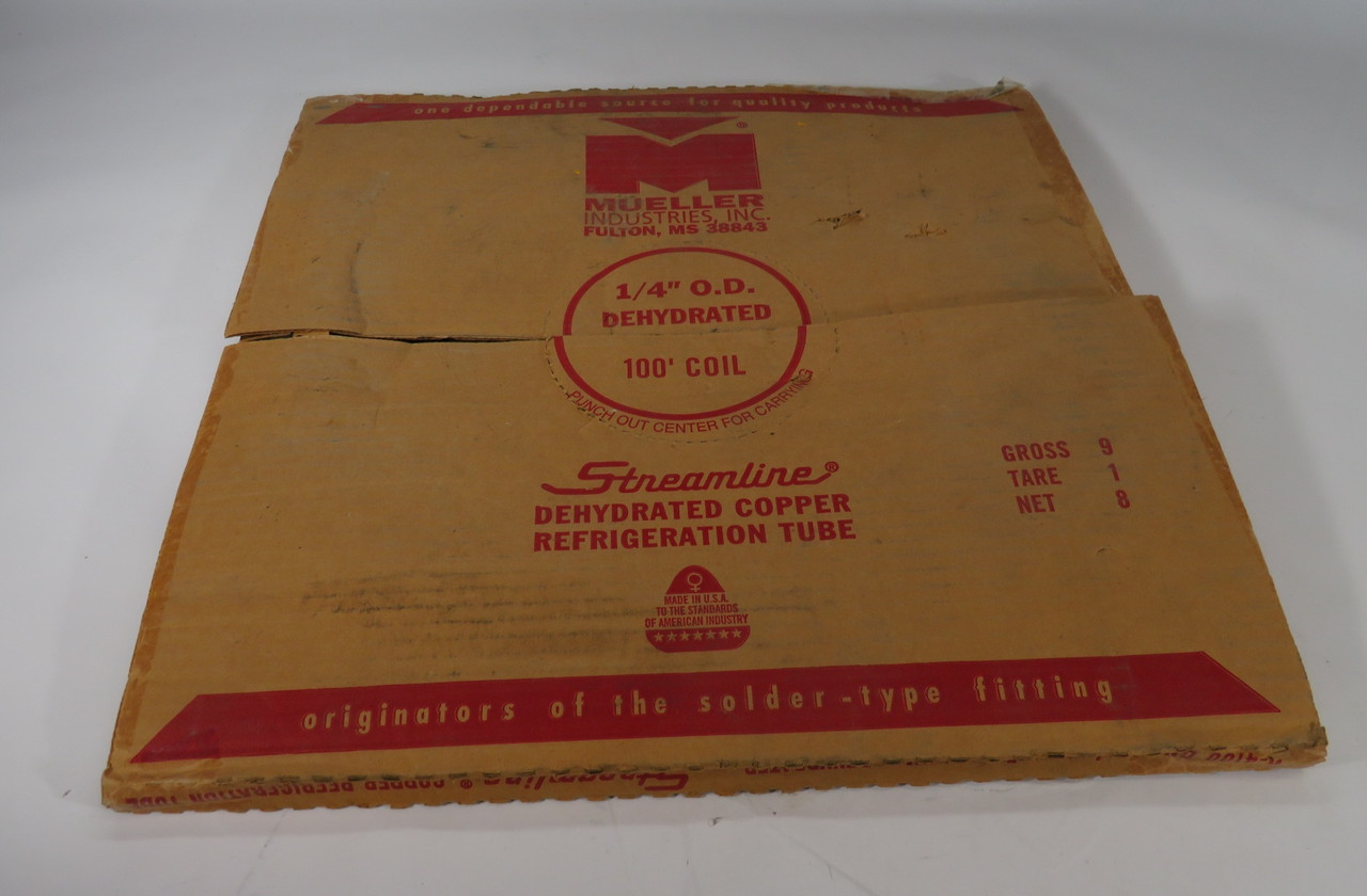 Mueller D04100 Copper Dehydrated Refrigeration Tube 1/4" OD 100' BOX DMG NEW