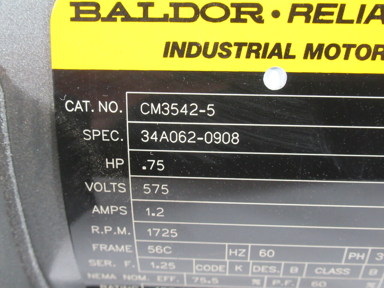 Baldor CM3542-5 0.75HP 1725RPM 575V 56C TEFC 3Ph 1.2A 60Hz SHELF WEAR/NO KEY NOP