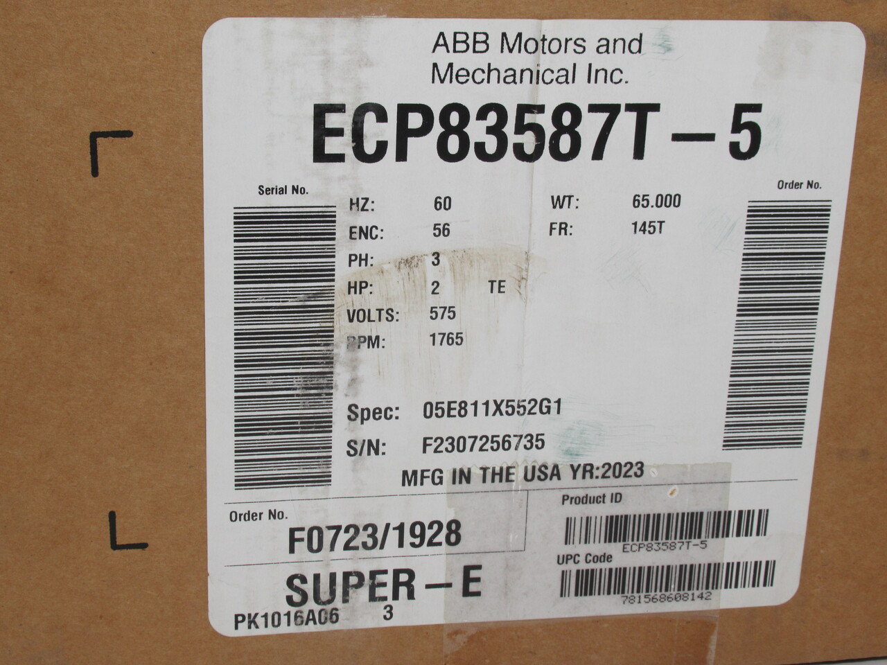 Baldor ECP83587T-5 2HP 1765RPM 575V 145T TE 3Ph 2.15A 60Hz SHELF WEAR NEW