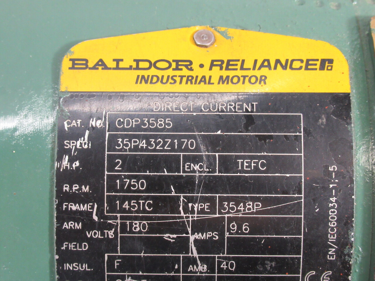 Baldor CDP3585 DC Motor 2HP 1750RPM 180VDC 145TC TEFC 9.6A SHELF WEAR/NO KEY RFB