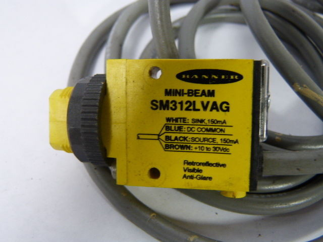Banner SM312LVAG Mini Beam Photoelectric Sensor 10-30VDC 150mA 2m L USED