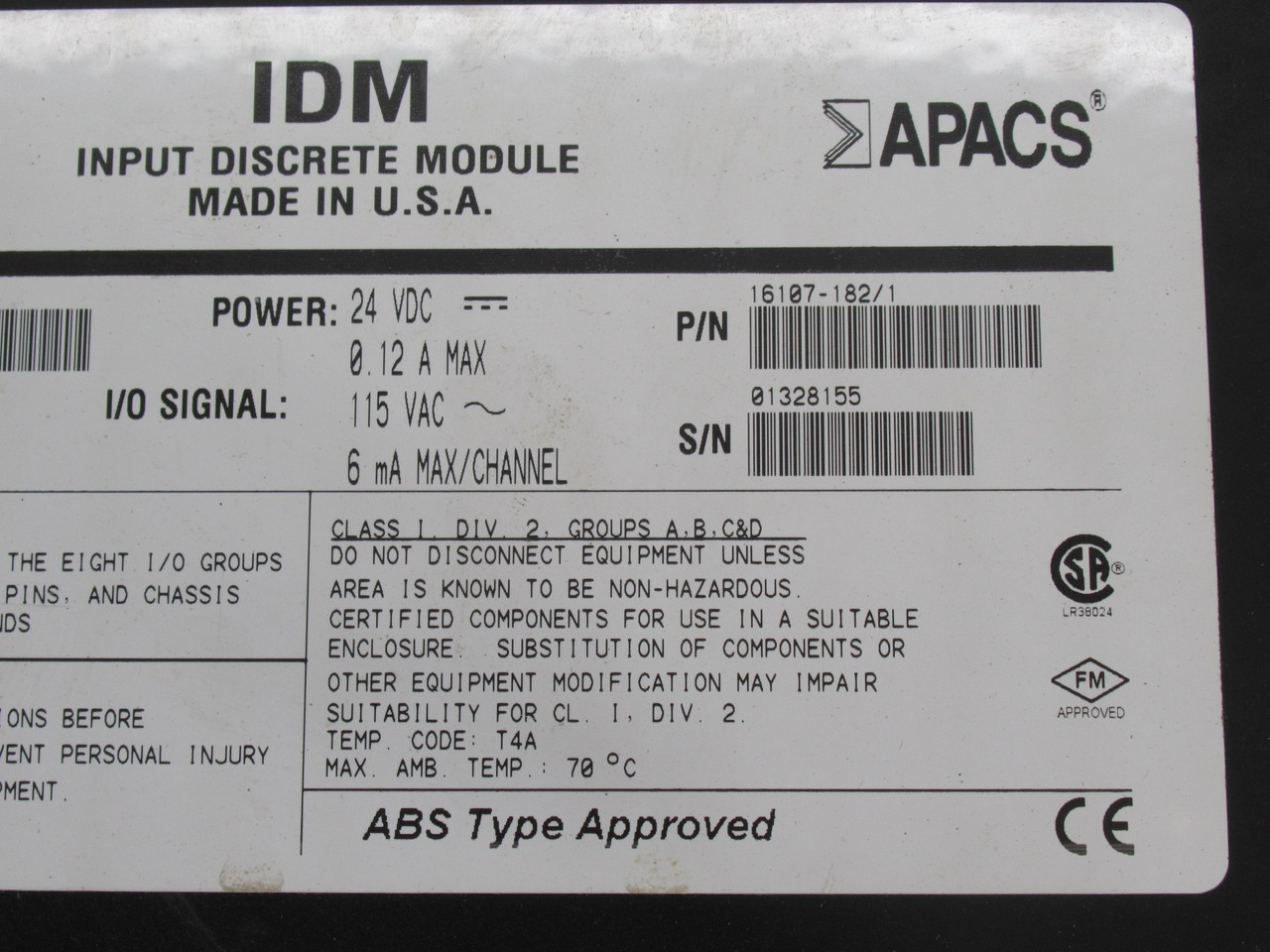 Moore 16107-182/1 39IDM115ACCBN Input Discrete Module 24VDC 0.12A USED