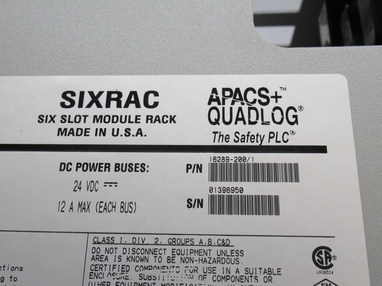 Moore 16289-200/1 Six-Slot Module Rack 24VDC 12A Max Each Bus USED
