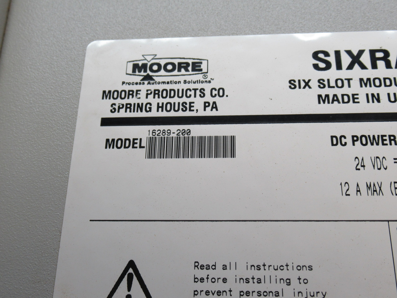 Moore 16289-200/1 Six-Slot Module Rack 24VDC 12A Max Each Bus USED