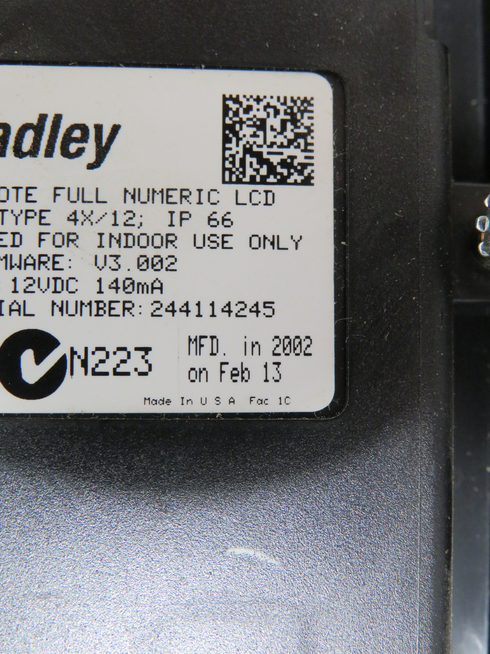 Allen-Bradley 20-HIM-C3 Ser. A Full Numeric LCD w/Cable 12VDC SHELF WEAR USED