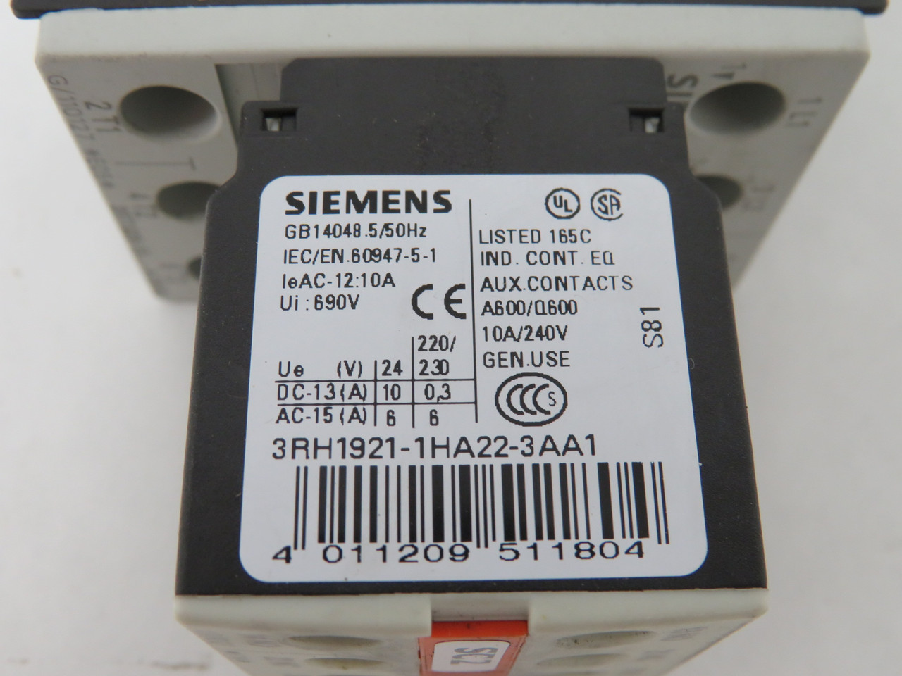 Siemens 3RT1026-1BB44-3MA0 Sirius Contactor Assy. 24DC 2NO/NC 25A 11kW 400V USED
