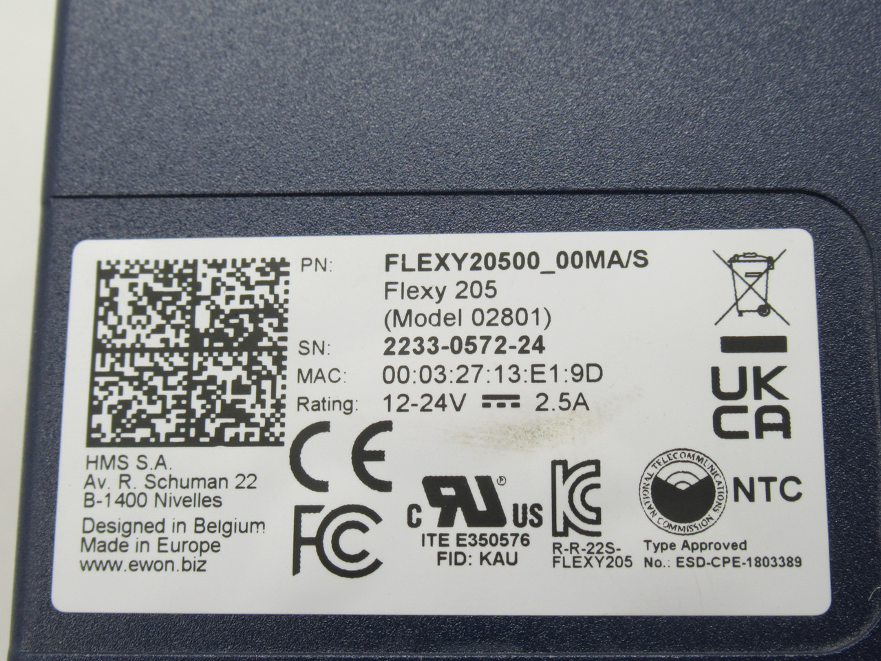 HMS FLEXY20500_00MA/S Ewon Flexy 205 Industrial VPN Gateway 12-24VDC 2.5A NEW