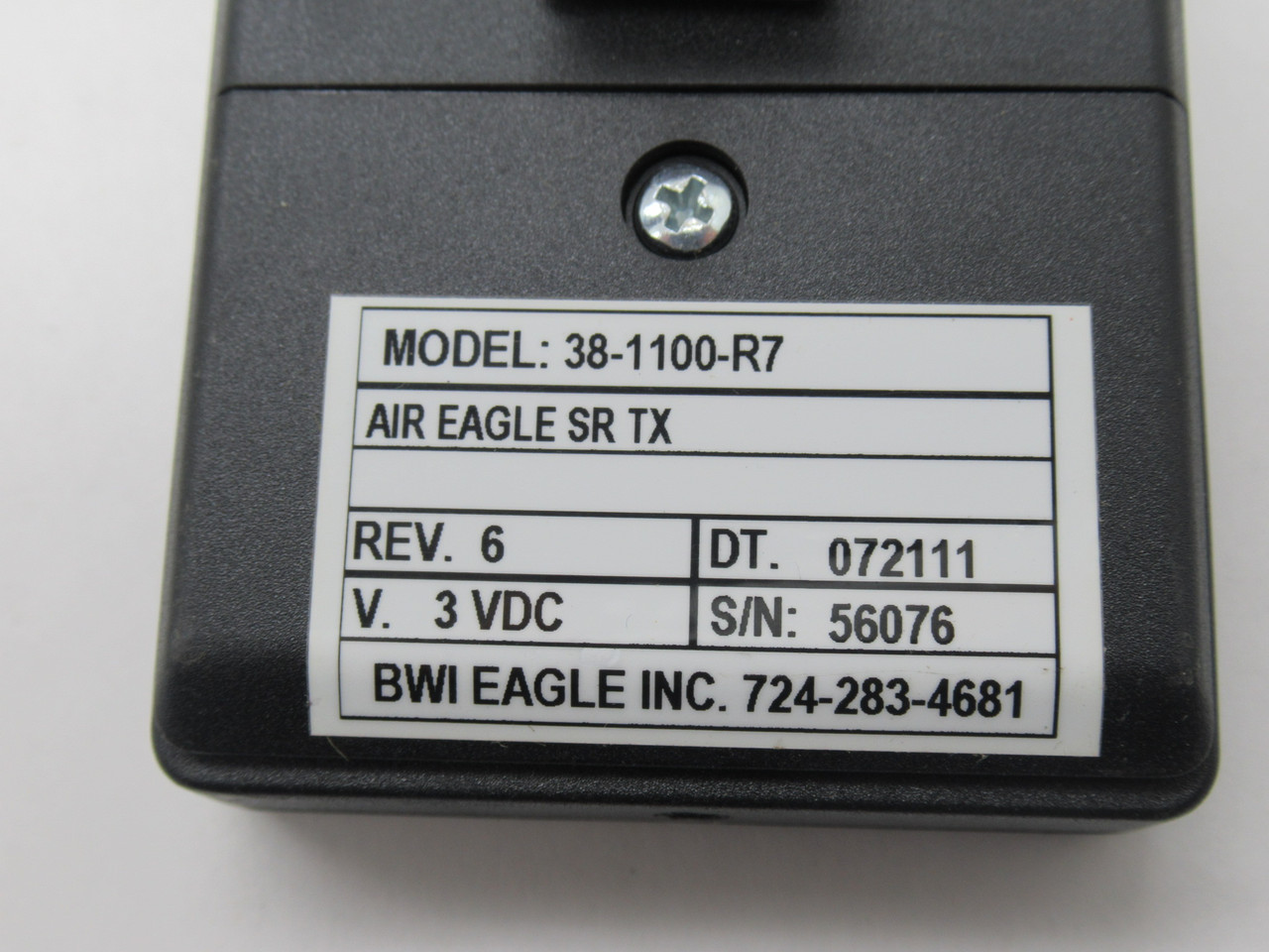 BWI Eagle 38-1100-R7 Remote Control Radio Frequency Transmitter 3VDC USED