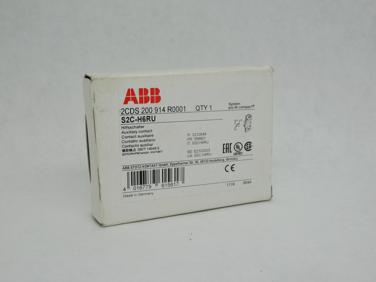 ABB S2C-H6RU Auxiliary Contact for Miniature Circuit Breaker 1CO NEW
