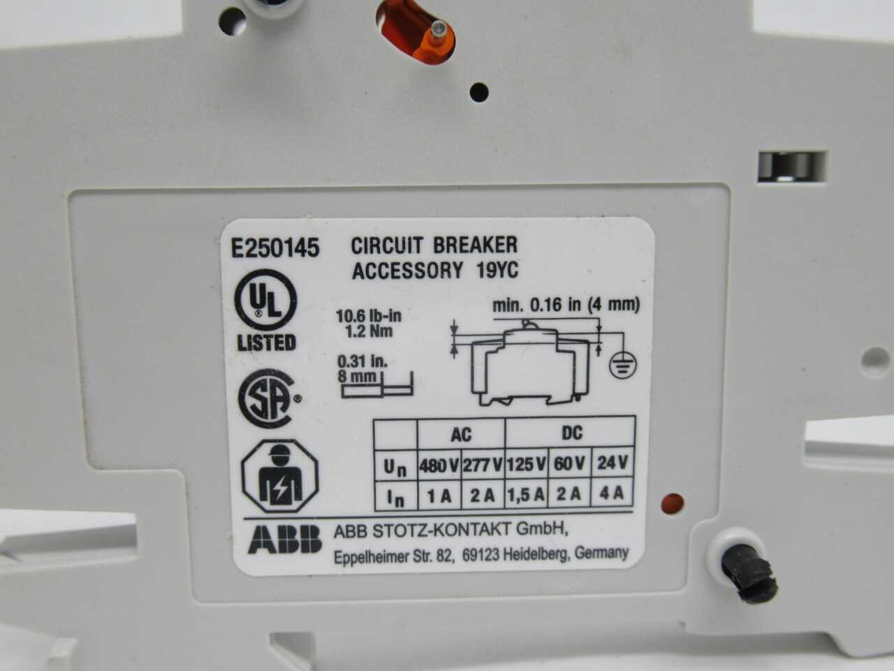 ABB S2C-H6RU Auxiliary Contact for Miniature Circuit Breaker 1CO NEW