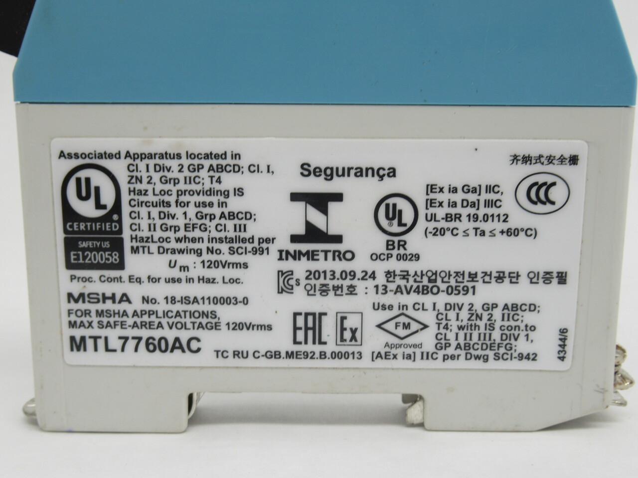Eaton Crouse-Hinds MTL7760ac Zener Safety Barrier 2-Channel 10V 200mA 250V USED