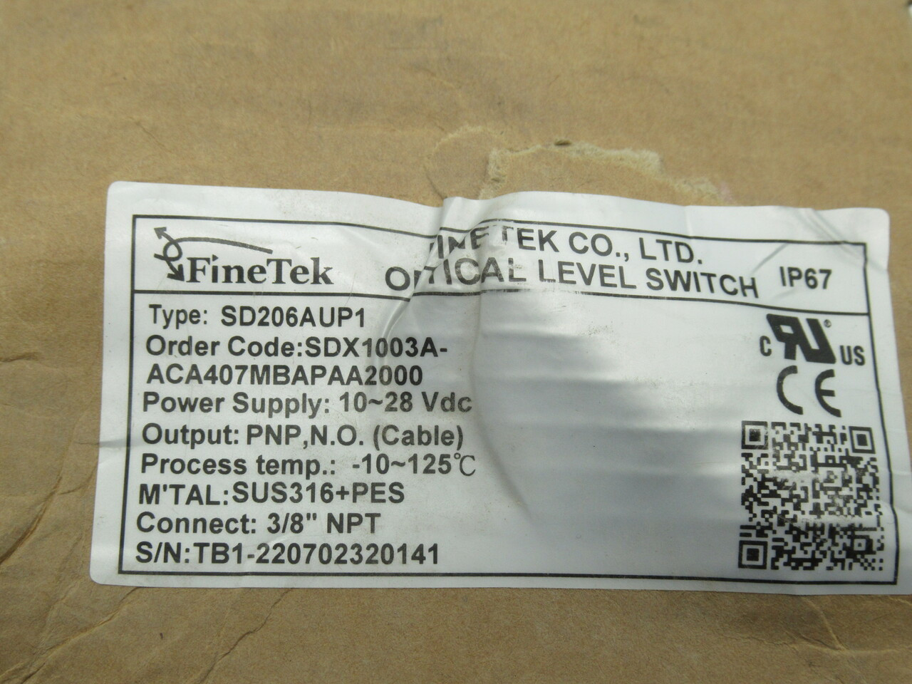 FineTek SD206AUP1 Optical Level Switch 10-28VDC 100mA 3/8" NPT BOX DAMAGE NEW
