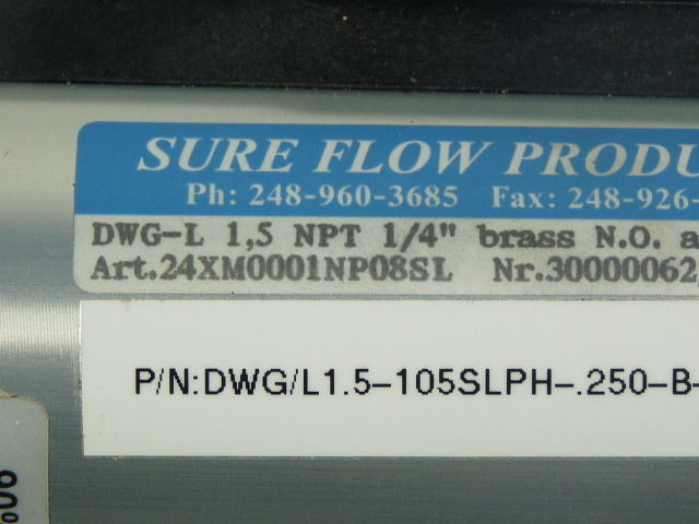 Sure Flow 24XM0001NP08SL Flow Meter 40PSIG 1/4" NPT 250V 100VA NOP