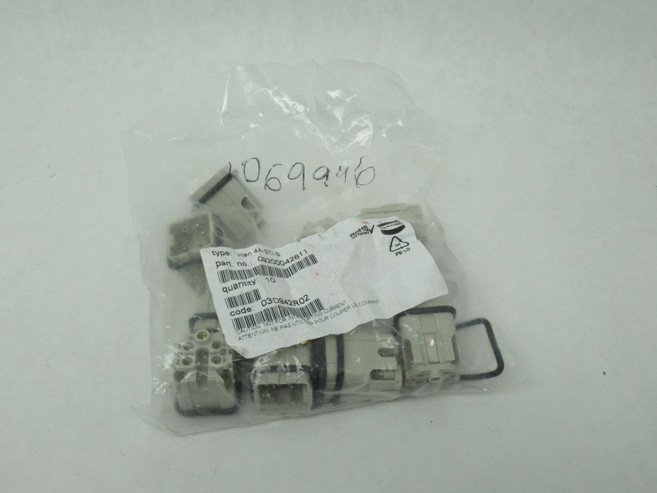 Harting 09200042611 Male Insert 4-Pos 10A 230/400V 10-Pack HOLEY BAG NWB
