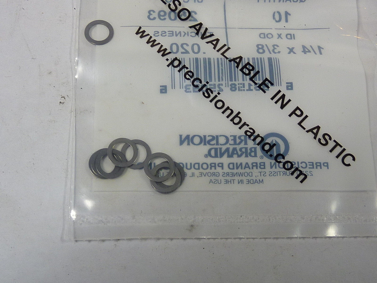 Precision Brand 25093 Arbor Shims 1/4"ID 3/8"OD .020"Th Pack of 10 NEW