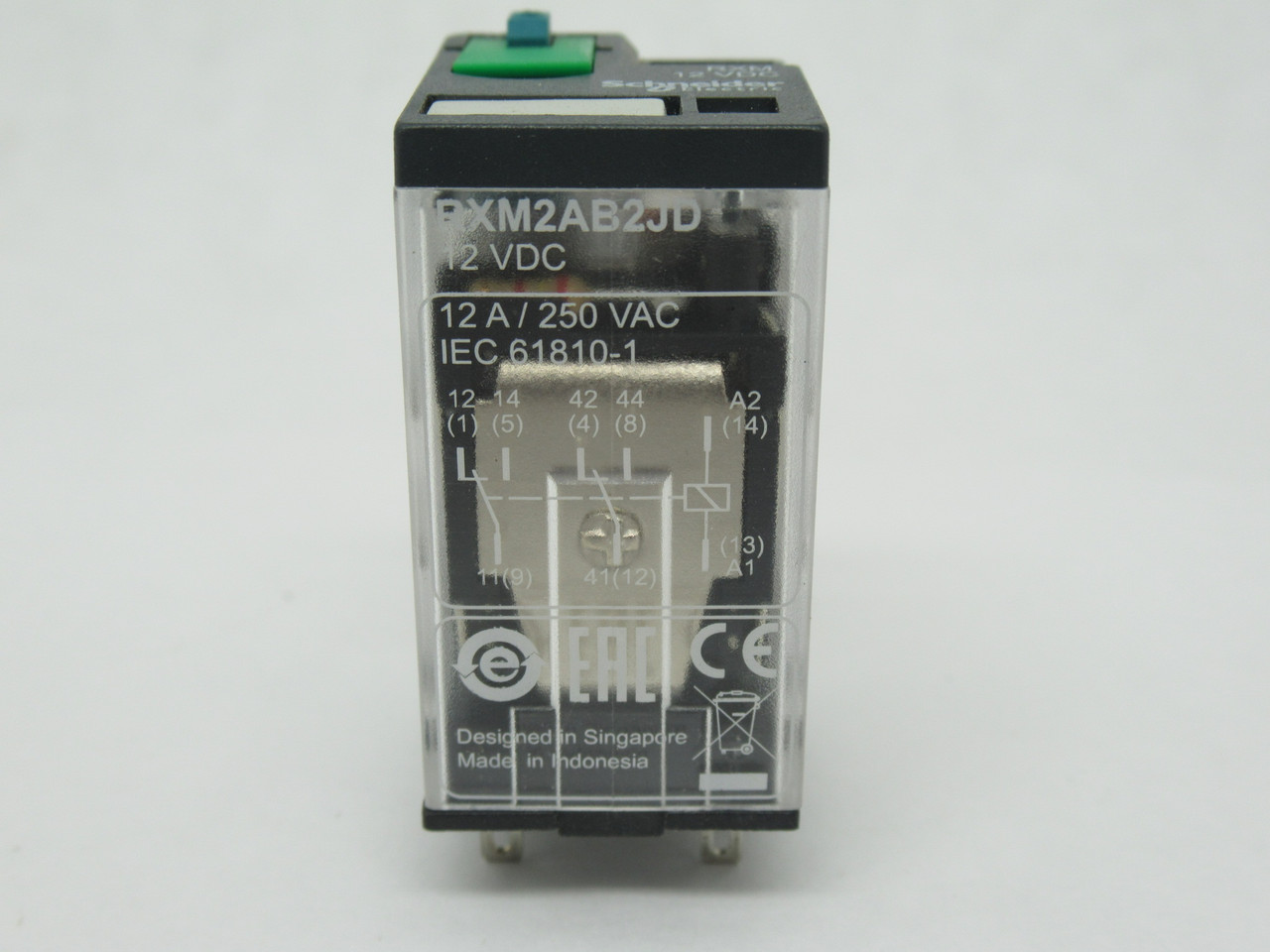 Schneider Electric RXM2AB2JD Mini Plug-In Relay 12VDC 12A@25VAC 8-Blade USED