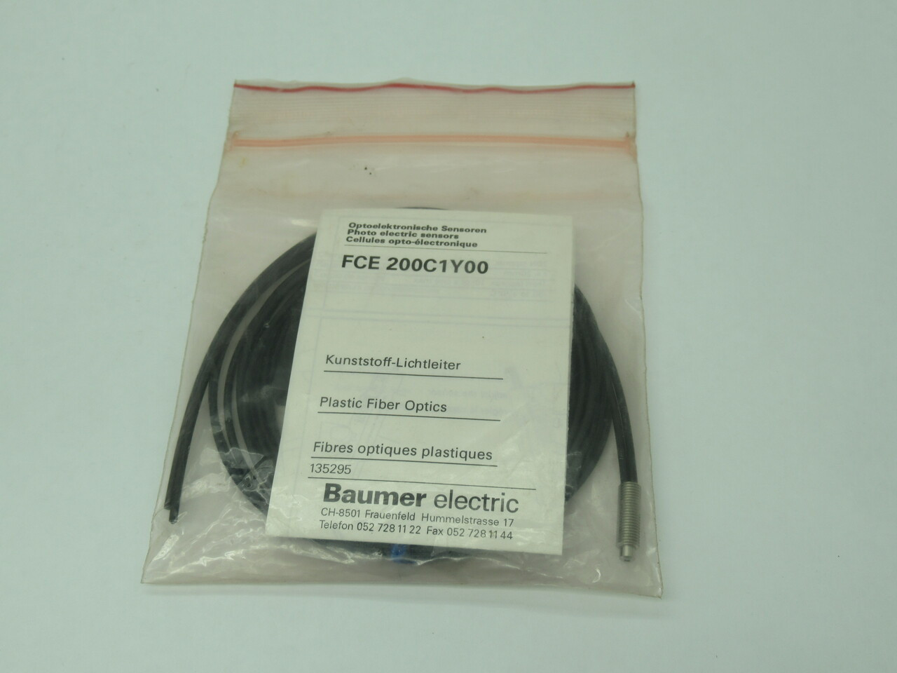 Baumer FCE 200C1Y00 Plastic Fiber Optic Cable 200cm L 400mm Distance NWB