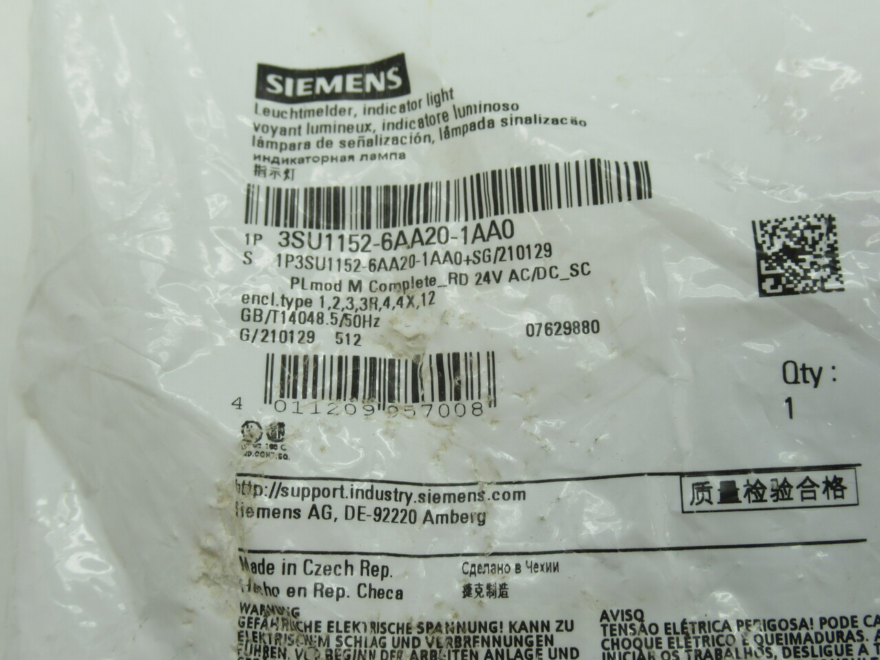 Siemens 3SU1152-6AA20-1AA0 Pilot Light 24V 22mm Red SHELF WEAR NWB