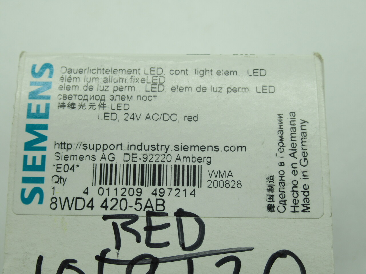 Siemens 8WD4420-5AB Continuous Light Element Red LED 24VAC/DC SHELF WEAR NEW