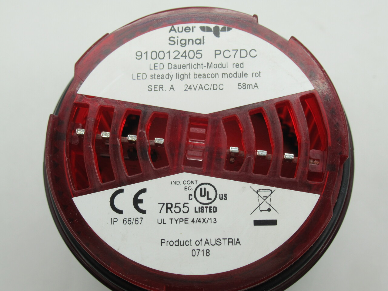 Auer Signal 910012405 PC7DC Steady Light Module Red LED 24VAC/DC BOX DAMAGE NEW