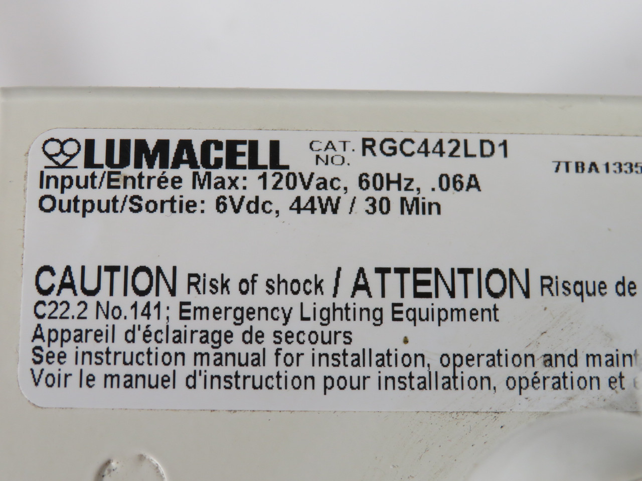 Thomas & Betts RGC442LD1 Compact Steel Battery Emergency Light SHELF WEAR NEW