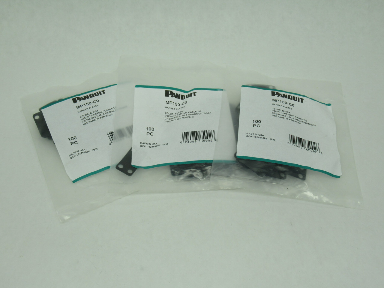 Panduit MP150-C0 Wire Marker Plate 1.50x0.75" Black 3 Packs of 100 Each NWB