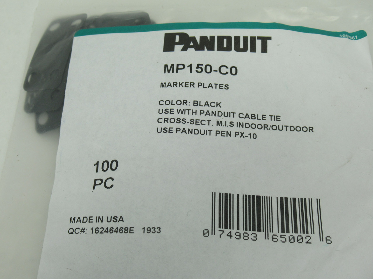 Panduit MP150-C0 Wire Marker Plate 1.50x0.75" Black 3 Packs of 100 Each NWB
