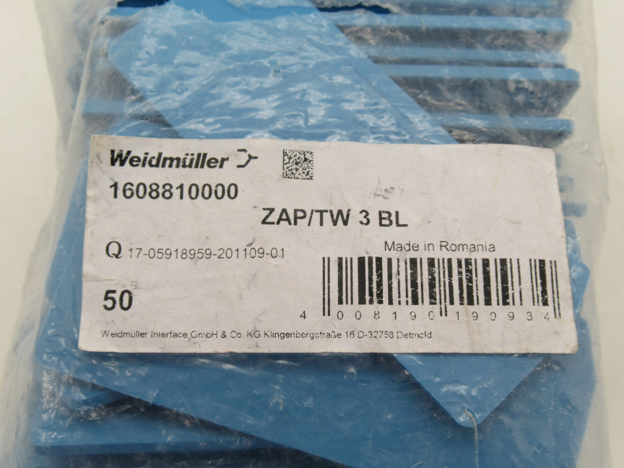 Weidmuller ZAP/TW3-BL Terminal Block Partition Plate Blue Lot/91 HOLEY BAG NWB