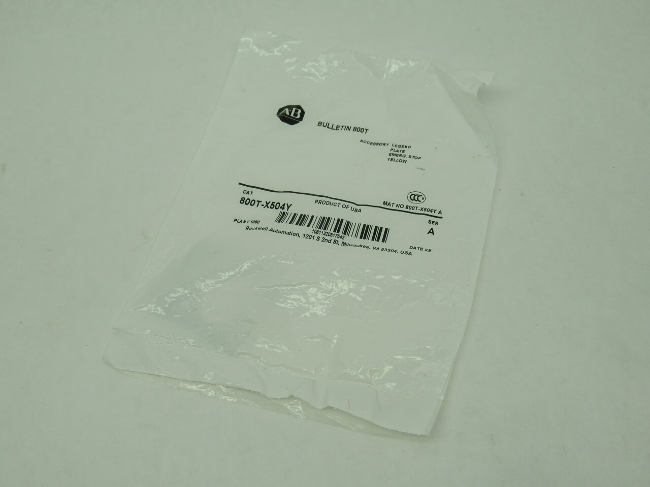 Allen-Bradley 800T-X504Y Series A Legend Plate Emergency Stop Yellow NWB
