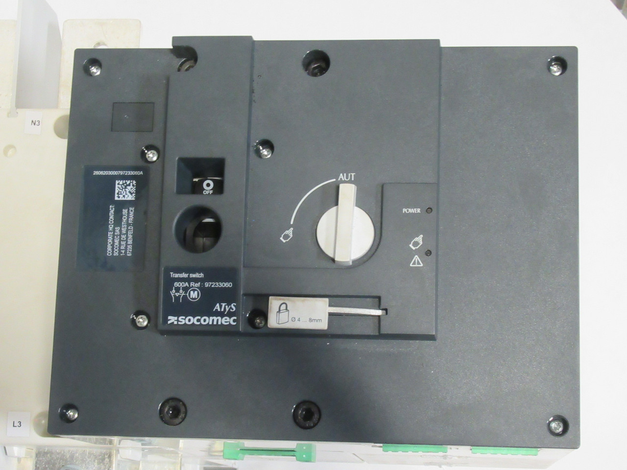 Socomec 97233060 ATyS Transfer Switch 600A 3-Pole UL 1008 USED